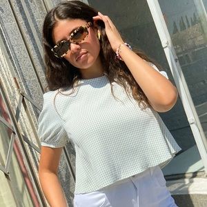 Lisa Says Gah Blanca Top in Mint Gingham size XS NWT